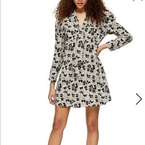 Tie Neck Long Sleeve Minidress In Ivory Multi